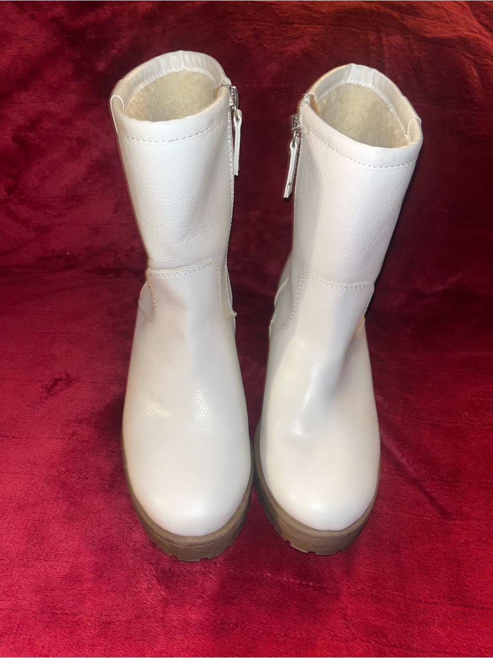 Women's White Mid-Calf Zip Platform Booties
